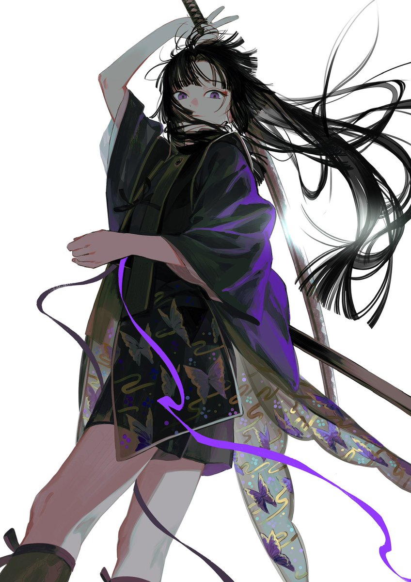 weapon long hair solo sword black hair white background holding weapon  illustration images