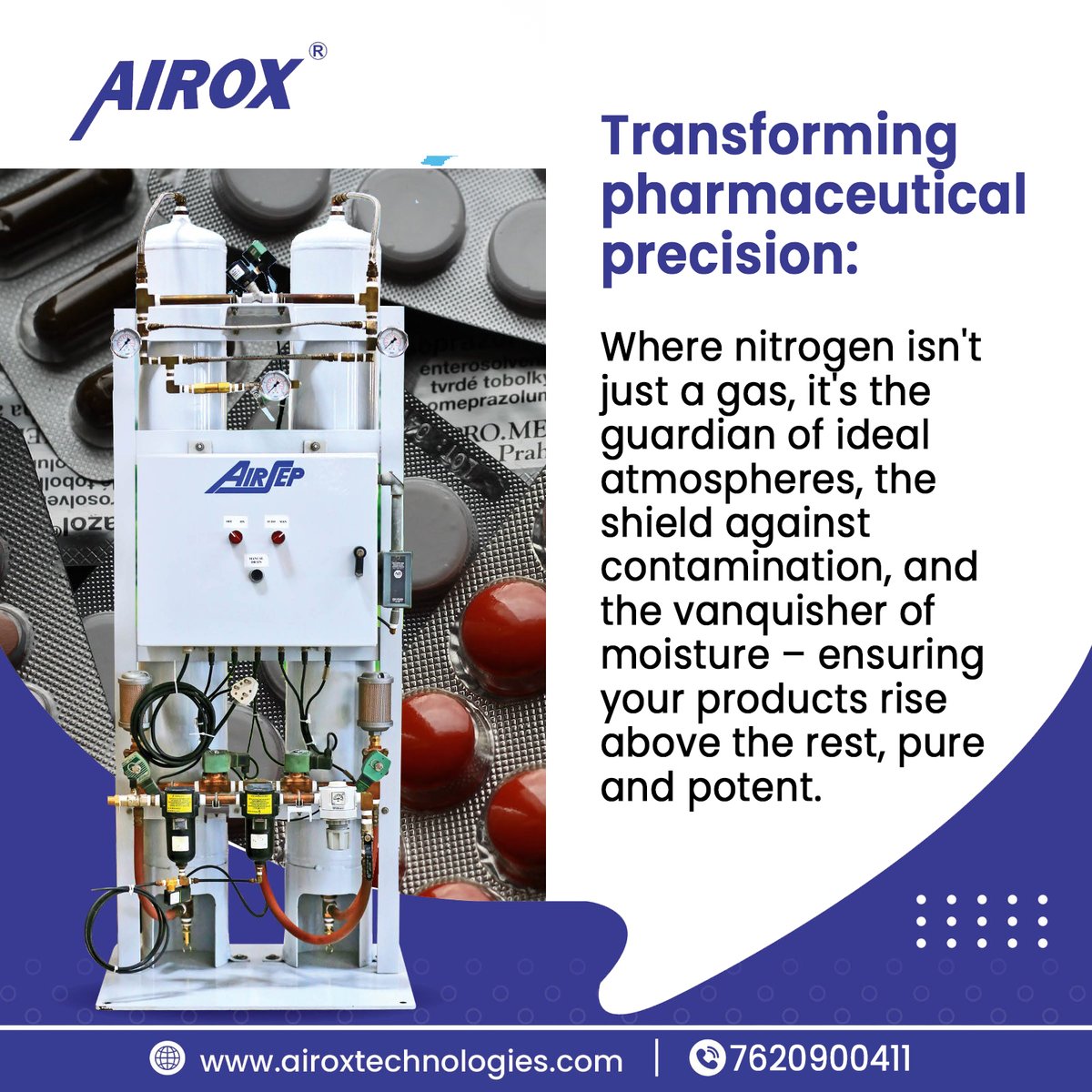 AiroxLtd's tweet photo. Transforming pharmaceutical precision: Where nitrogen isn't just a gas, it's the guardian of ideal atmospheres
#airox #oxygengenerator #aquaculture #pharmaceutical #nitrogengenerator #airoxtechnologies #nitrogenplant #onsite #india https://t.co/AuvV1uk2pm