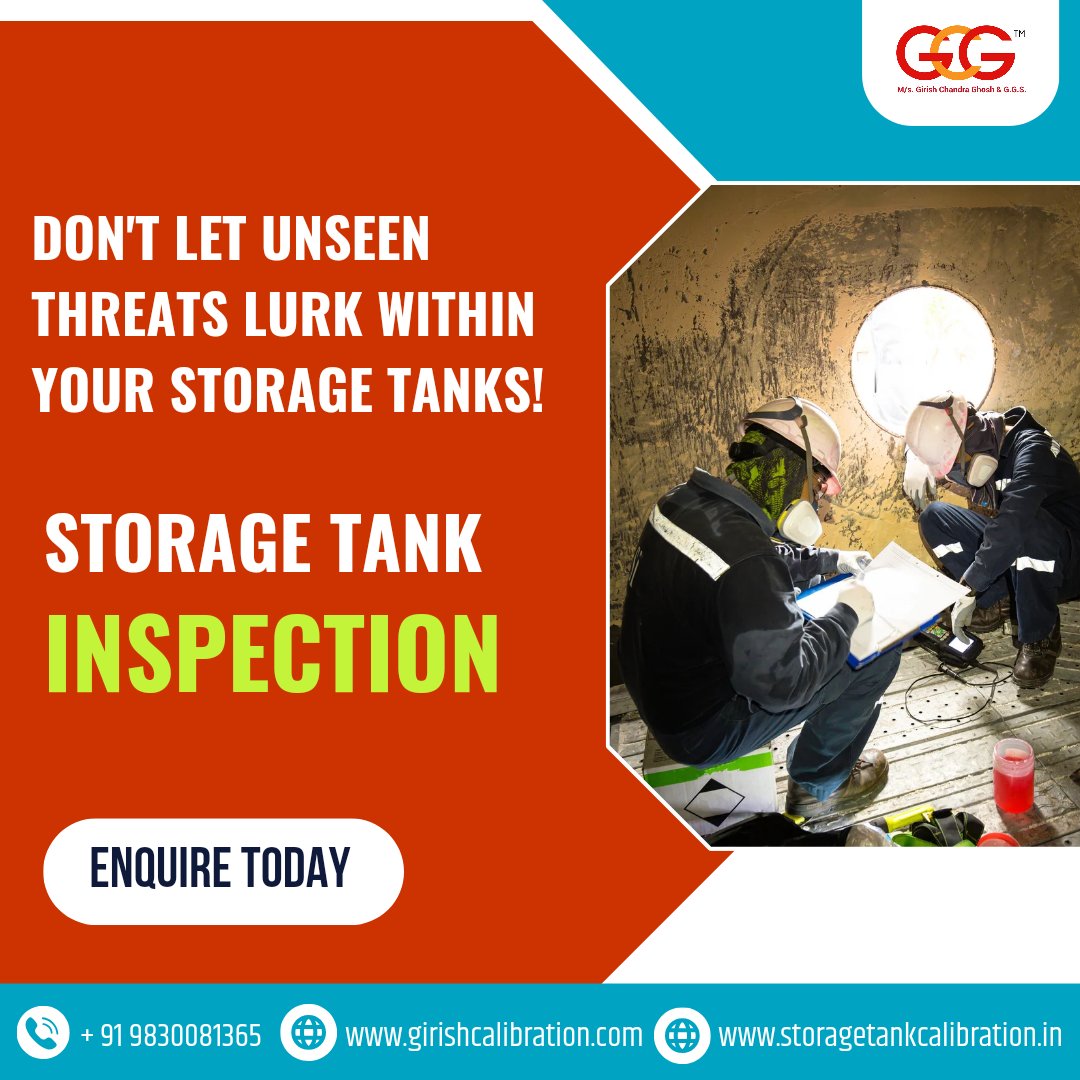 Don't underestimate the power of a tiny crack. One leak can lead to environmental damage and costly repairs. Enquire Now : girishcalibration.com #StorageTankSafety #InspectionExperts #LeakPrevention #RustPrevention #TankCare #GirishCalibration #GirishChandraGhosh
