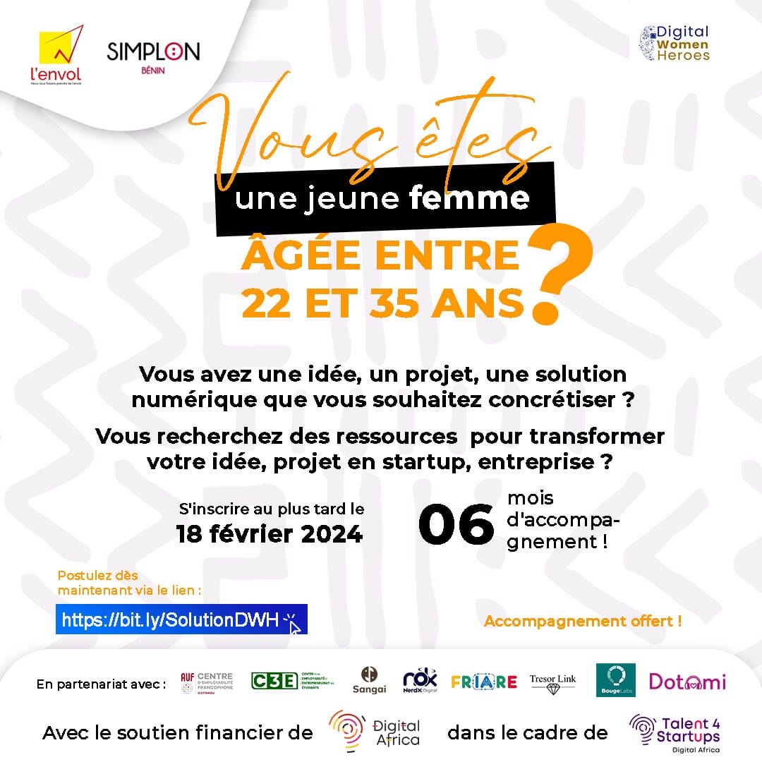 📢📢📢 Appel à idée ! 2eme édition du @DigitalWomenHeroes 2 dans le cadre du programme #Talent4Startups. 

Appel à idées, appel à projets, appel à solution numérique.

#lenvol #scoreyourfuture #dwh