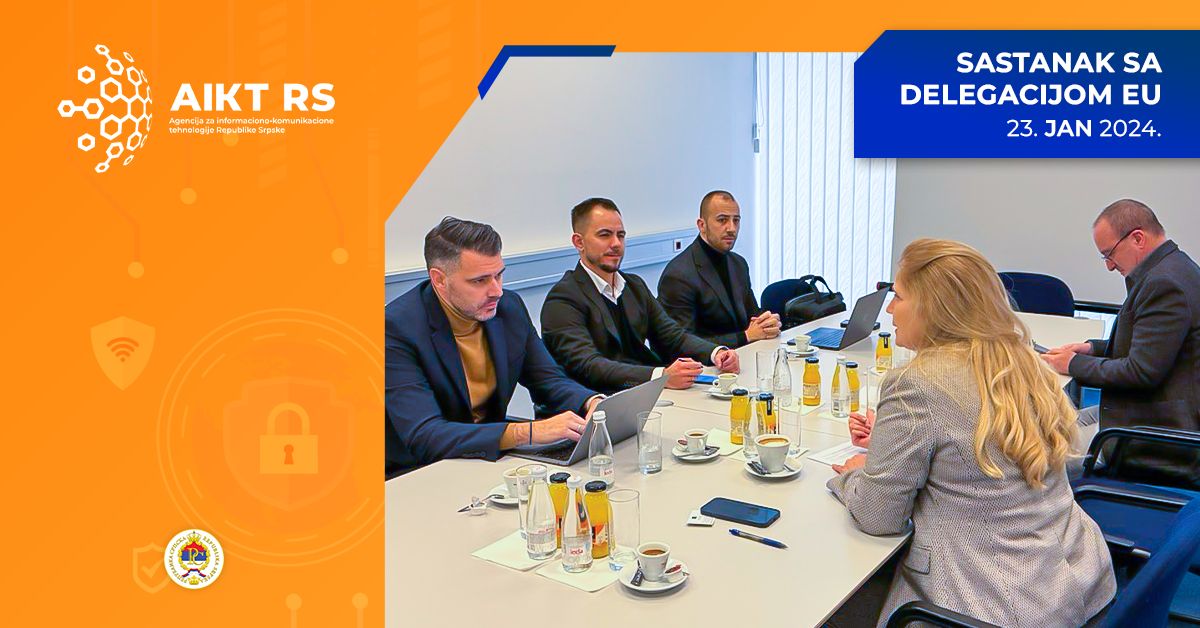 Sastanak sa delegacijom EU u BiH 🤝 

Meeting the <a href="/eubih/">EU in Bosnia and Herzegovina</a> delegation 🤝

Više na ➡bit.ly/3SuMaao ⬅Read more 

#aikt #aiktrs #AgencijazaIKTRepublikeSrpske #EU