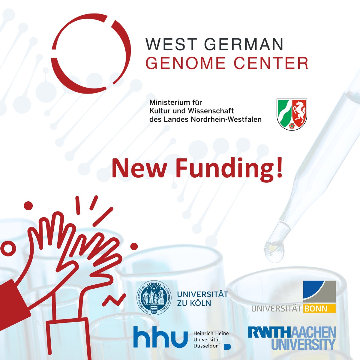 BIG NEWS! The West German Genome Center (WGGC) will be funded by the @MKW_NRW Ministerium für Kultur und Wissenschaft des Landes Nordrhein-Westfalen in 2024-2025. Read here: mkw.nrw/land-foerdert-…