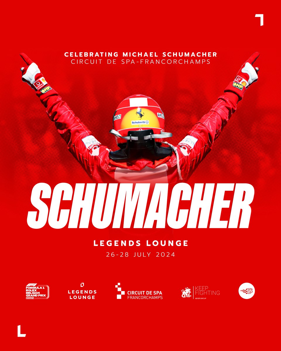 Legends Experiences and the Keep Fighting Foundation present Legends Lounge | Schumacher, an immersive celebration of Michael Schumacher's F1 legacy. Explore his racing career with never-before-seen artifacts, former cars, and special guests. 1/2