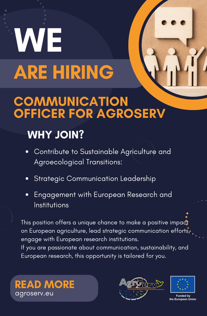 Passionate about sustainable agriculture communication? AnaEE-ERIC seeks a Communication Officer for the AgroServ project based in France, close to Paris. Find out more on our website: agroserv.eu/careers/comoff #vacancies #scientificresearch #communication #agroserv