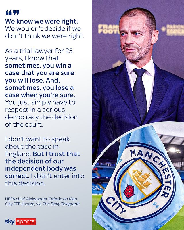 kickoffinsights's tweet photo. UEFA chief Aleksander Ceferin maintains that UEFA was correct in its assessment of Manchester City violating Financial Fair Play rules. https://t.co/OQOtPZ7SfA