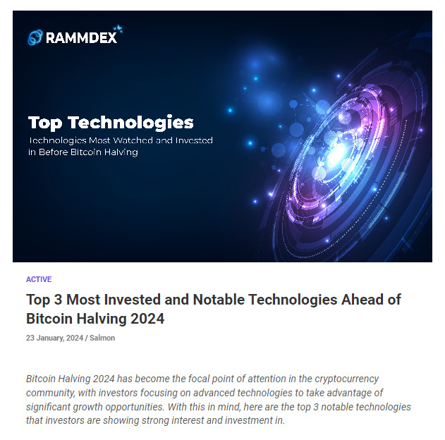 RammDex's tweet photo. We are excited to announce that @RammDex🦋has been recognised as one of the top 3 most anticipated technologies ahead of the #Bitcoin  halving event!  🦋

We are dedicated to revolutionising #cryptocurrency trading with innovative solutions.🦋 https://t.co/ubkhxl0jaF
