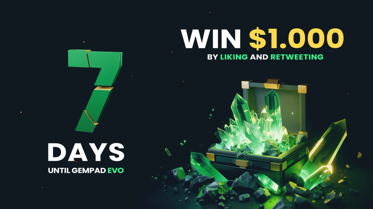 💸🤑 $1,000 #GEMPADEVOLUTION GIVEAWAY! 🤑💸

Only 7 days until THE BIGGEST update that will absolutely REDEFINE #DeFi launchpads!🔥

Win $1,000👇
👉 Like this tweet
👉 Quote Retweet and use hashtags #GEMPAD #GEMPADEVOLUTION 
👉 Copy paste your Quote Tweet in the comments below