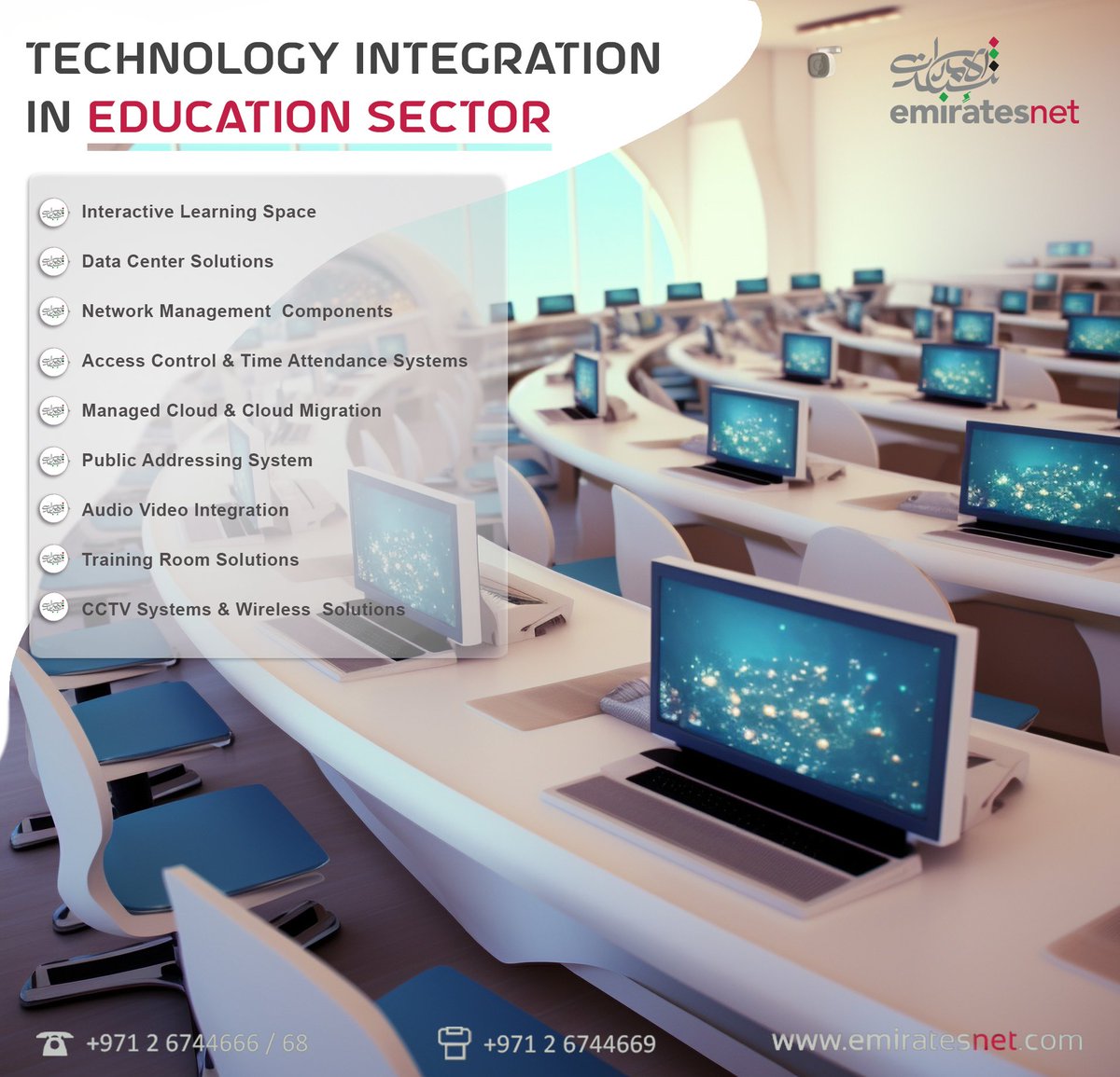 Technology integration in Education sector :
#interactivelearningspace #datacentersolutions
#networkmanagementcomponents
#accesscontrol & #timeattendancesystems
#managedcloud #publicaddressingsystem #audiointegration #videointegration
#CCTV Systems & #wirelesssolutions