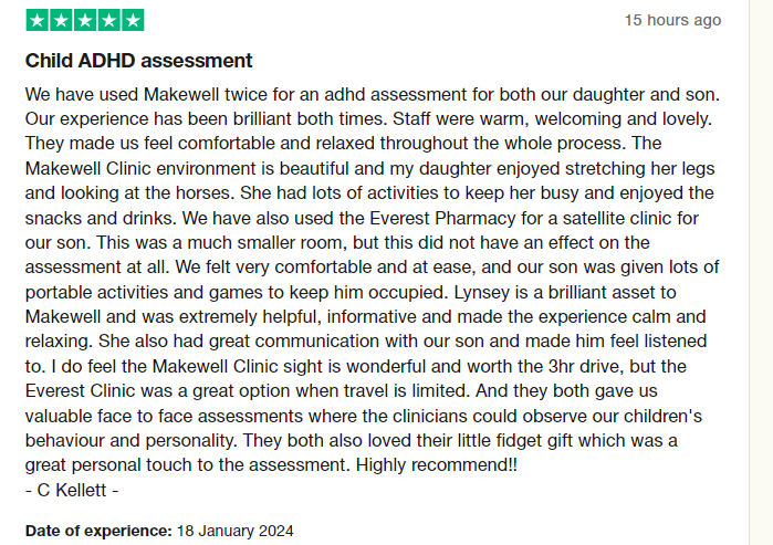 Some fantastic feedback about our new service! 🥳

Introducing a ground-breaking new service - private face-to-face ADHD and Autism assessments for both adults and children. 🩺
Got some feedback of your own for us? Click here bit.ly/493RZRo 
<a href="/wemakewell/">makewell</a> 
#everestpharmacy