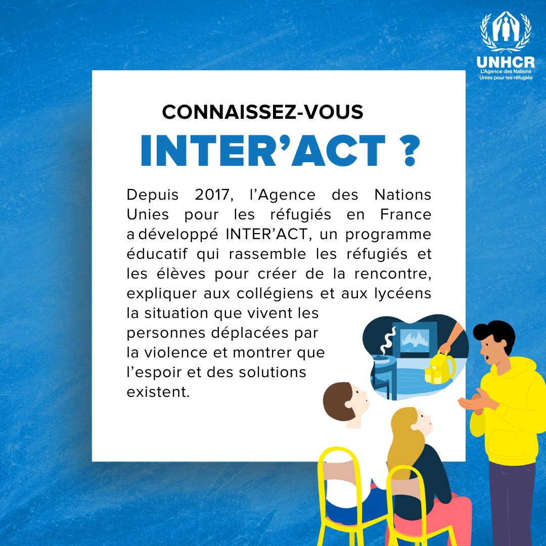 UNHCRfrance's tweet photo. Permettre aux plus jeunes de les rencontrer des personnes déplacées de force et d'échanger #AvecLesRéfugiés, en France et à Monaco.
C'est l'objectif de notre programme #INTERACT2024.
👉 https://t.co/D8zR2P5fKi #JournéeMondialedelEducation https://t.co/lE6mOifWgR
