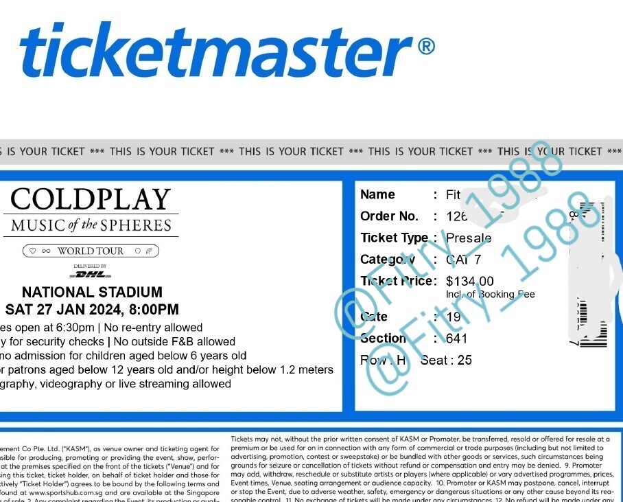 Fitry_1988's tweet photo. WTS
- 1 TICKETS COLDPLAY SINGAPORE Saturday, January 27th 2024 CAT 7 ROW H SEAT 25, Gate: 19, Section: 641
web's price / NEGOTIABLE
https://t.co/nKxeeiK9DK
#WTSColdplay #WTS #Coldplay #wtbcoldplay #wtb #ColdplaySingapore #COLDPLAYinSG #ColdplayinSingapore https://t.co/RB0MHVypkX