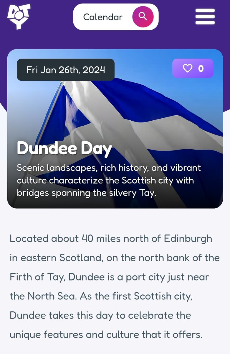 DundeeCulture's tweet photo. 🎉🏴󠁧󠁢󠁳󠁣󠁴󠁿❤️❤️❤️❤️ ABSOLUTELY BRILLIANT NEWS! Days of the Year have OFFICIALLY ADDED #DundeeDay to their list of days on 26 January after Dundee Culture campaigned for it to be added! I can't believe this! Thank you so much @daysoftheyear!!! #Dundee135 #LoveDundee #Dundee https://t.co/2NBjmrKQIs