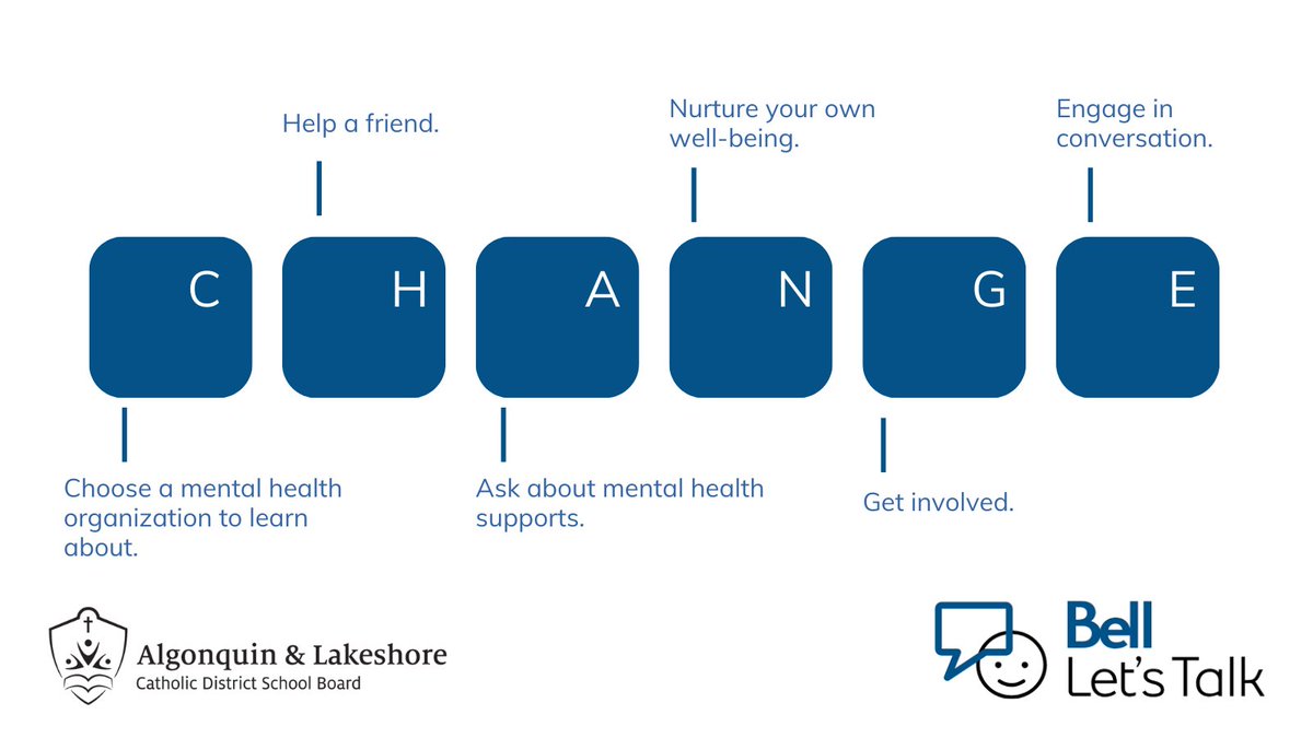 Today is <a href="/Bell_LetsTalk/">Bell Let's Talk</a> Day. #BellLetsTalk aims to elevate awareness &amp; reduce stigma around mental health. This year's theme 'Let’s Create Real Change' aligns with ALCDSB's commitment to celebrate the inherent dignity of each person who is created in the image &amp; likeness of God.