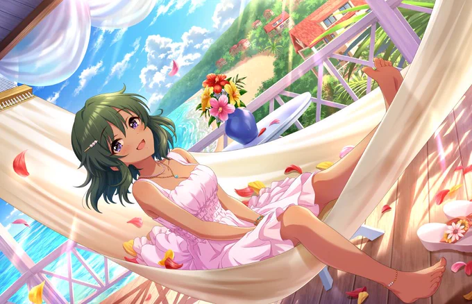 #あなたのシンデレラガールズ3大名画 担当のナターリアで言ったらこの3枚かなあ どれも可愛い&美しさがあってイイね 同率1位にしたいのが他にも何枚もあるけど、フェス限の特訓後の浜辺歩いてる純白ドレスのナターリアも好き #デレマス #デレステ #ナターリア #生田輝