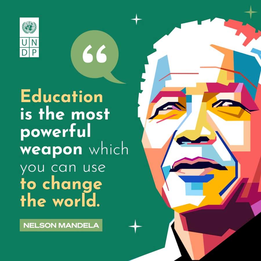 UNCambodia's tweet photo. Access to quality education 📚✍🏽 has the power to change the🌎 &amp; transform lives by helping people overcome poverty, inequality &amp; discrimination.

It's also a #HumanRight.

This #EducationDay, let's be inspired by Nelson Mandela's words &amp; continue to prioritize education for all. https://t.co/Y6VHxzBPDx