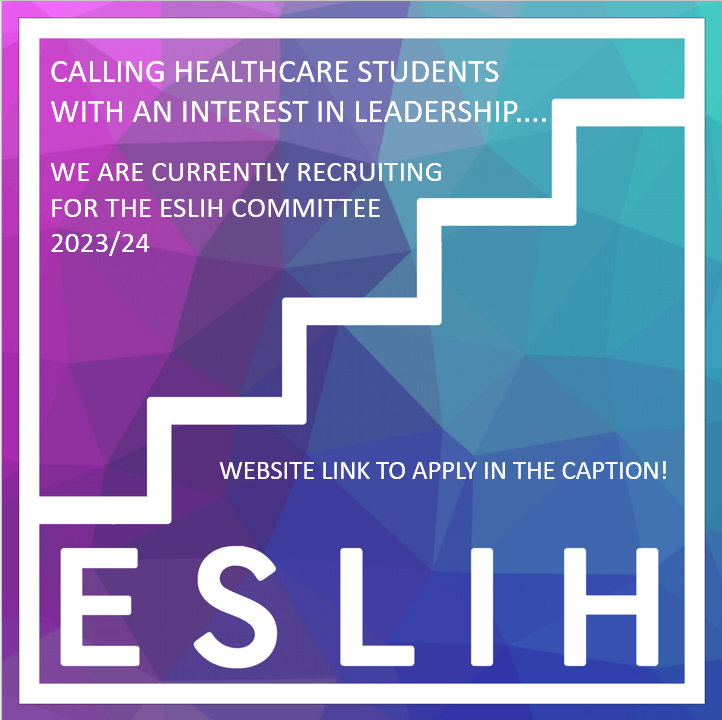 ESLIHConference's tweet photo. 🌟WE NEED YOU 🌟
💥ESLIH IS RECRUITING FOR THE 2023/24 COMMITTEE 💥
💎 TO APPLY, VISIT: https://t.co/R0qtvPrcl3 💎
#clinicalleadership #eslih #LeadershipMatters #eslihconference2024 #healthcare #students #fmlm https://t.co/dCOr1zpAro