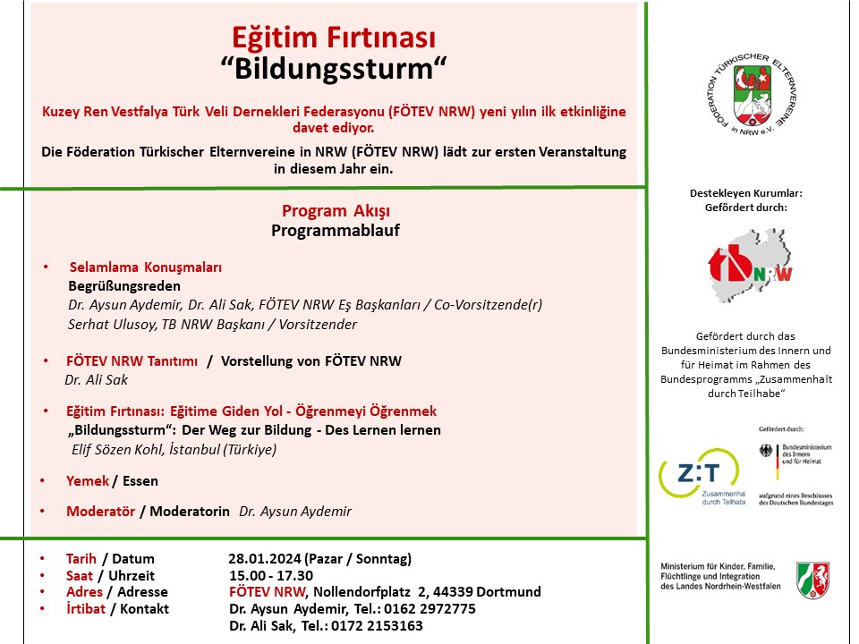 Veranstaltungshinweis: In Kooperation mit <a href="/FOTEVNRW/">FÖTEV NRW</a> laden wir sie herzlich zu unserer Auftaktveranstaltung am 28.01.24 ein. Wir beginnen das Jahr mit einem "Bildungssturm".