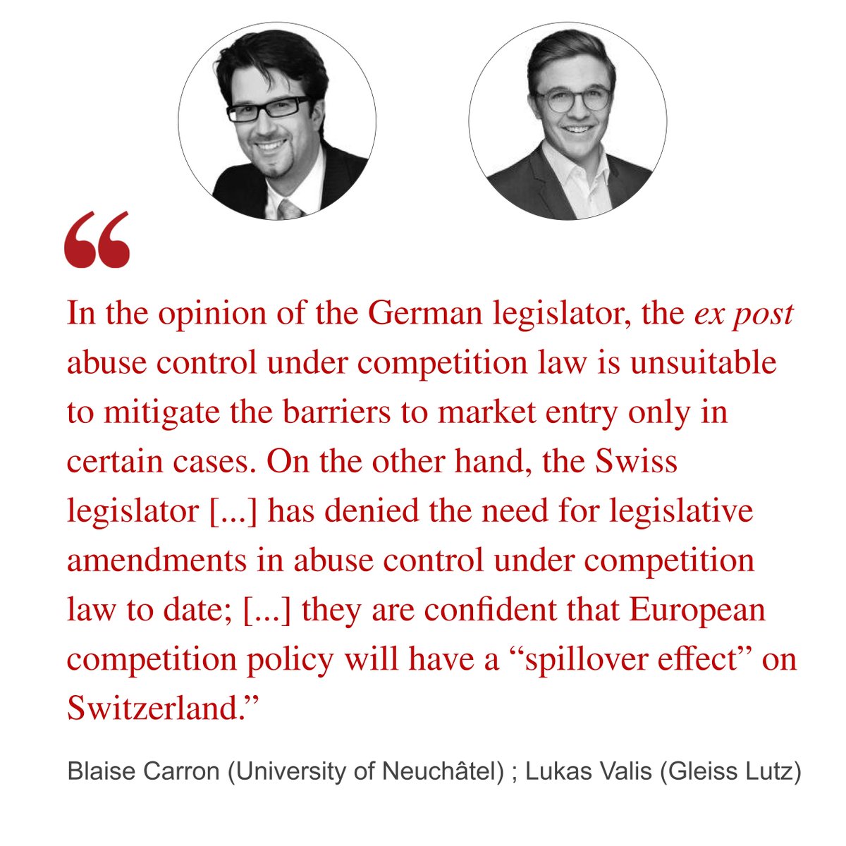 CompetitionLaws's tweet photo. @blaise_carron (University of Neuchâtel) and Lukas Valis (Gleiss Lutz) published an international article titled "Switzerland and Germany: Regulation of the digital economy – Blessing or curse?" in #Concurrences 4-202 : https://t.co/DoBW4G3Ebw 
#competitionlaw #antitrust #digital https://t.co/MBQgmDNR9o