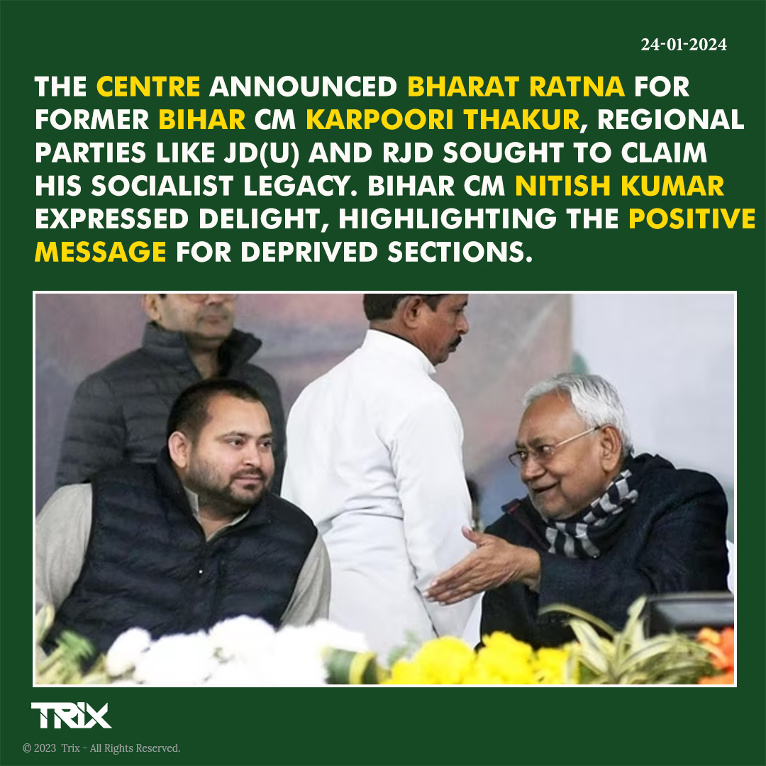 'Bharat Ratna for Karpoori Thakur: Regional Parties Embrace Socialist Legacy'.

#BharatRatna #KarpooriThakur #RegionalParties #JDU #RJD #NitishKumar #SocialistLegacy #BiharCM #DeprivedSections #PoliticalResponse #trixindia