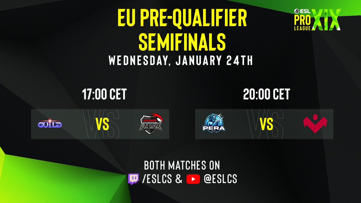 ESLCS's tweet image. Tonight are the Semifinals of the EU Pre-Qualifier for #ESLProLeague Season 19! 💪

First @_badnewseagles are taking on @ATNattax, followed by @PeraEsports vs. @viperioesports 

Make sure to tune in live on Twitch or YouTube 📺