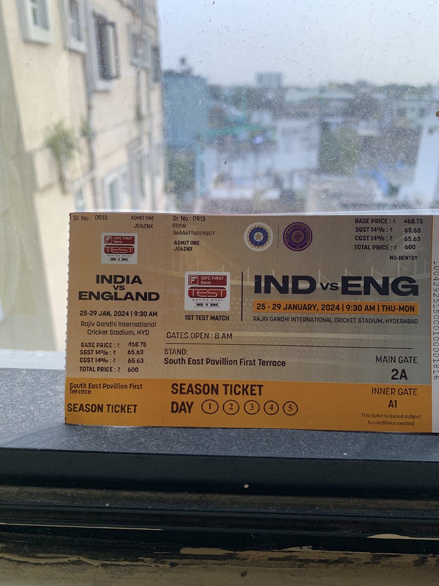 Few hrs to sort out but done..£5.66 for the 5 day pass for the 1st Test #INDvENG #Hyderabad #Testisbest 🙏