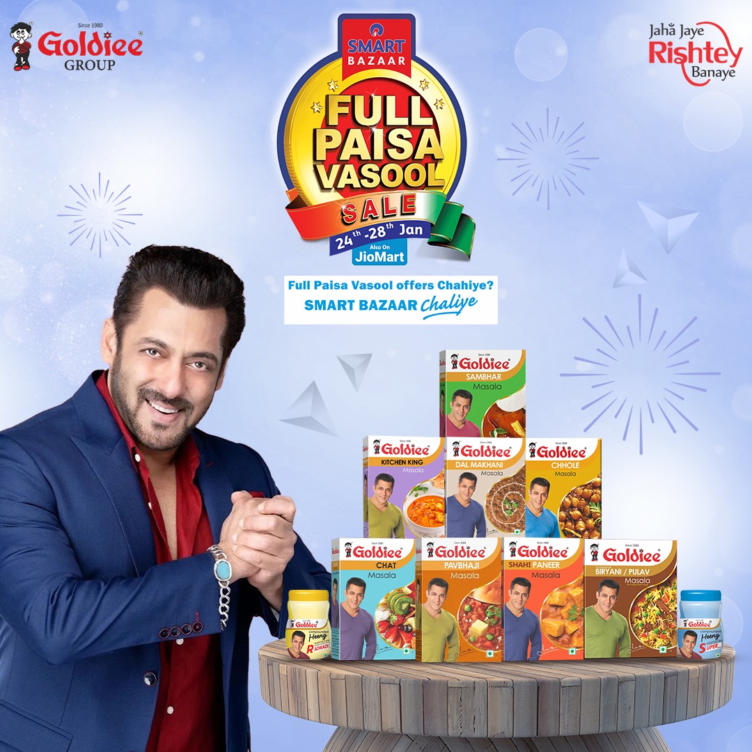 Goldiee Masale ke saath, har swad mein ho Paisa Vasool!
Swaad aur savings ka perfect combination from 24th to 28th Jan 2024.

#GoldieeMasale #GoldieeGroup #GolideeSpices #RelianceSmart #SmartBazaar #JioMart #Sale #Spices #ShowNow #Offers #RelianceRetail #SmartSuperStore