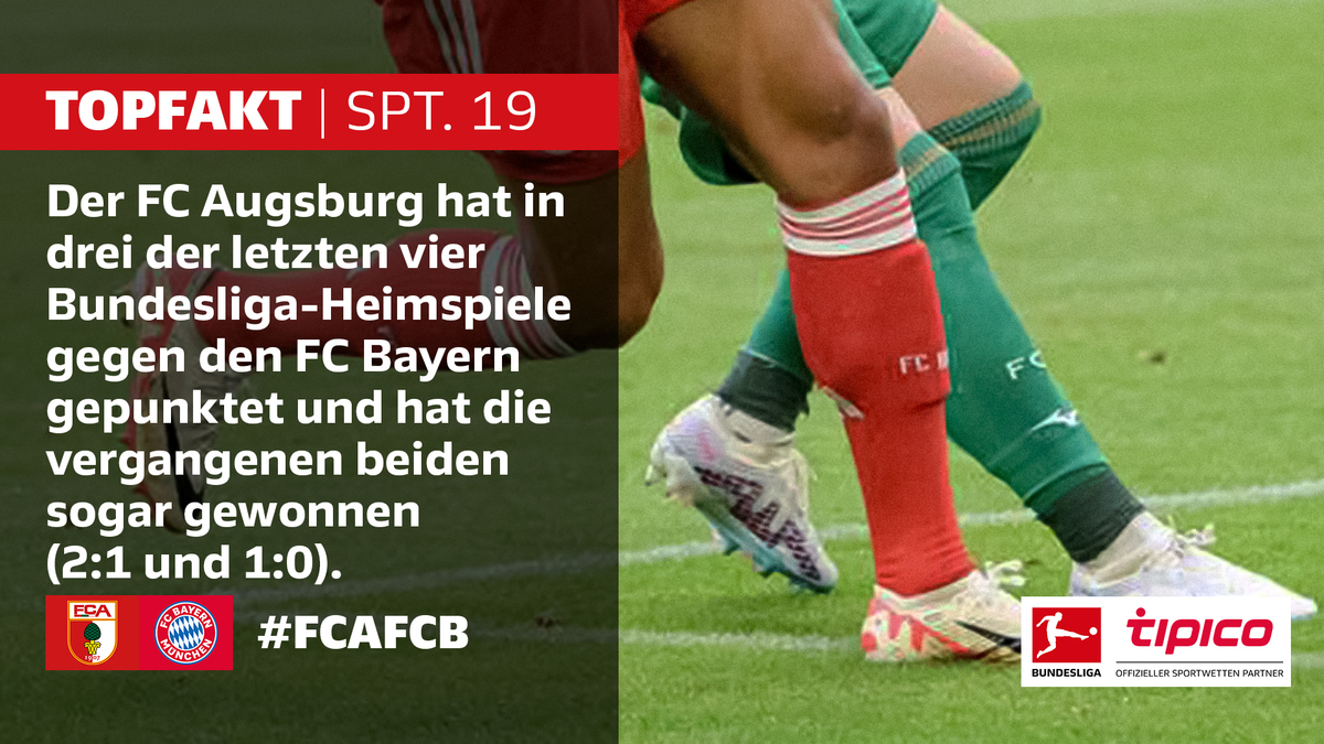#Topfakt: Ärgert der @FCAugsburg den @FCBayern auch diesmal?

Die ganze Fakten-Vorschau präsentiert von @Tipico_de ➡️ bundesliga.com/de/bundesliga/…