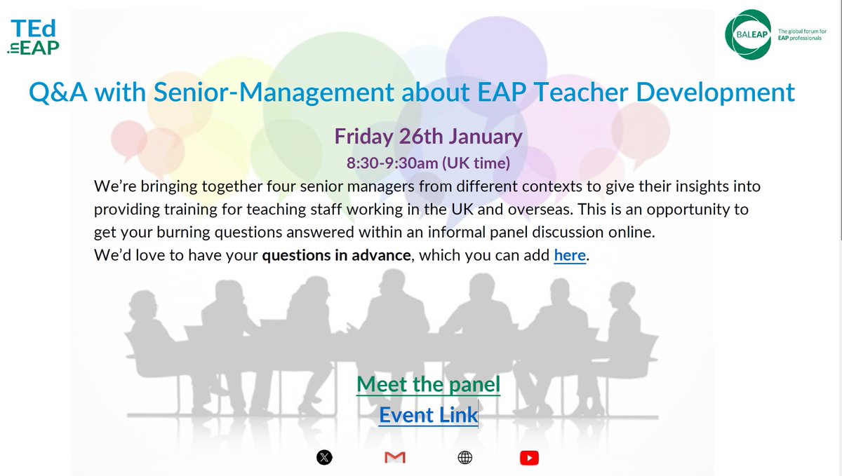 BALEAP TNE (@tnesig) on Twitter photo We'll be on the panel at this event organised with the TEd in EAP SIG. Hope you can join us for what should be a lively discussion.
See you on Zoom. 😊eur03.safelinks.protection.outlook.com/?url=https%3A%…
@TEd_EAP <a href="/telsig/">BALEAP_TELSIG</a> <a href="/BALEAPCreative/">BALEAP Creative Disciplines SIG</a> <a href="/baleap/">BALEAP</a> We'll be on the panel at this event organised with the TEd in EAP SIG. Hope you can join us for what should be a lively discussion.
See you on Zoom. 😊eur03.safelinks.protection.outlook.com/?url=https%3A%…
@TEd_EAP <a href="/telsig/">BALEAP_TELSIG</a> <a href="/BALEAPCreative/">BALEAP Creative Disciplines SIG</a> <a href="/baleap/">BALEAP</a>