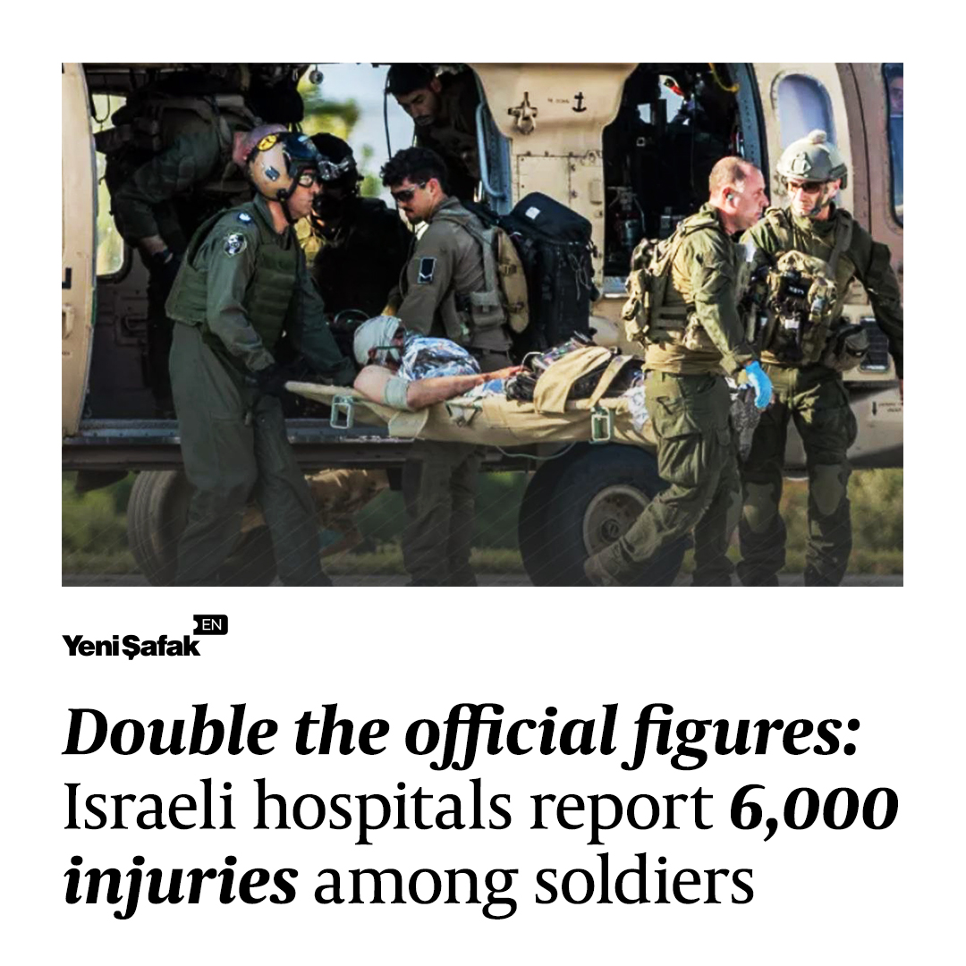 yenisafakEN's tweet image. 🟡
Israeli media outlets have reported that the number of soldiers injured in the army has reached 6,000, according to hospital data. 

#BreakingNews
#IsraeliMedia
#Injured
#Army
#Hospitals
#IDF
#GazaUnderAttack
#GazaStarving
#AlAqsaFlood