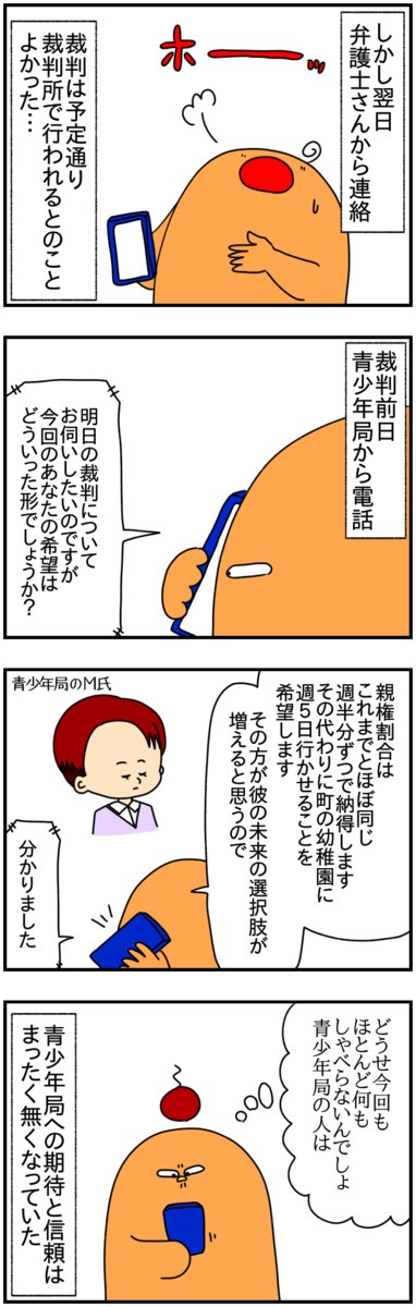 #共同親権 の割合を決める本裁判!  仮裁判ではひどい対応をされたけど、大事な本裁判では……💪🏽 (2/10)  #漫画が読めるハッシュタグ