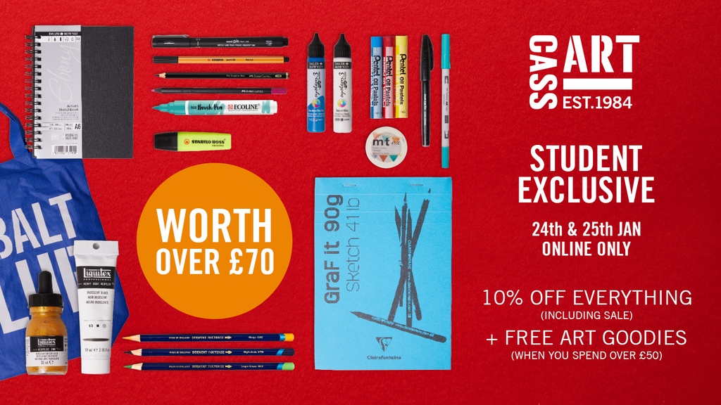 📚 Students, it's your time! Enjoy 10% off everything (sale too) ONLINE JAN 24th-25th. Spend £50 for a bonus goody bag! 🛍️✨ cassart.co.uk/student-discou…

 #StudentDiscounts #CassArt #CassArtStudents 
#studentlife #artsupplies #StudentPerks