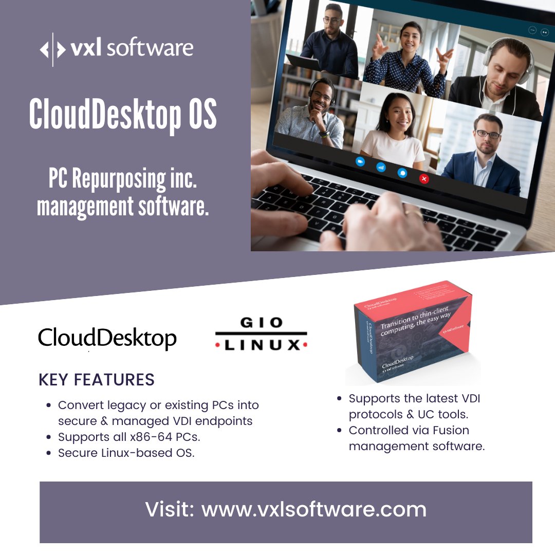 Looking to extend the life of your existing PCs or have PCs with no OS? Let CloudDesktop repurpose them into secure, managed VDI endpoints for use on premises or for remote working. Visit: vxlsoftware.com/software/cloud…
#pcrepurposing, #VDI, #thinclient