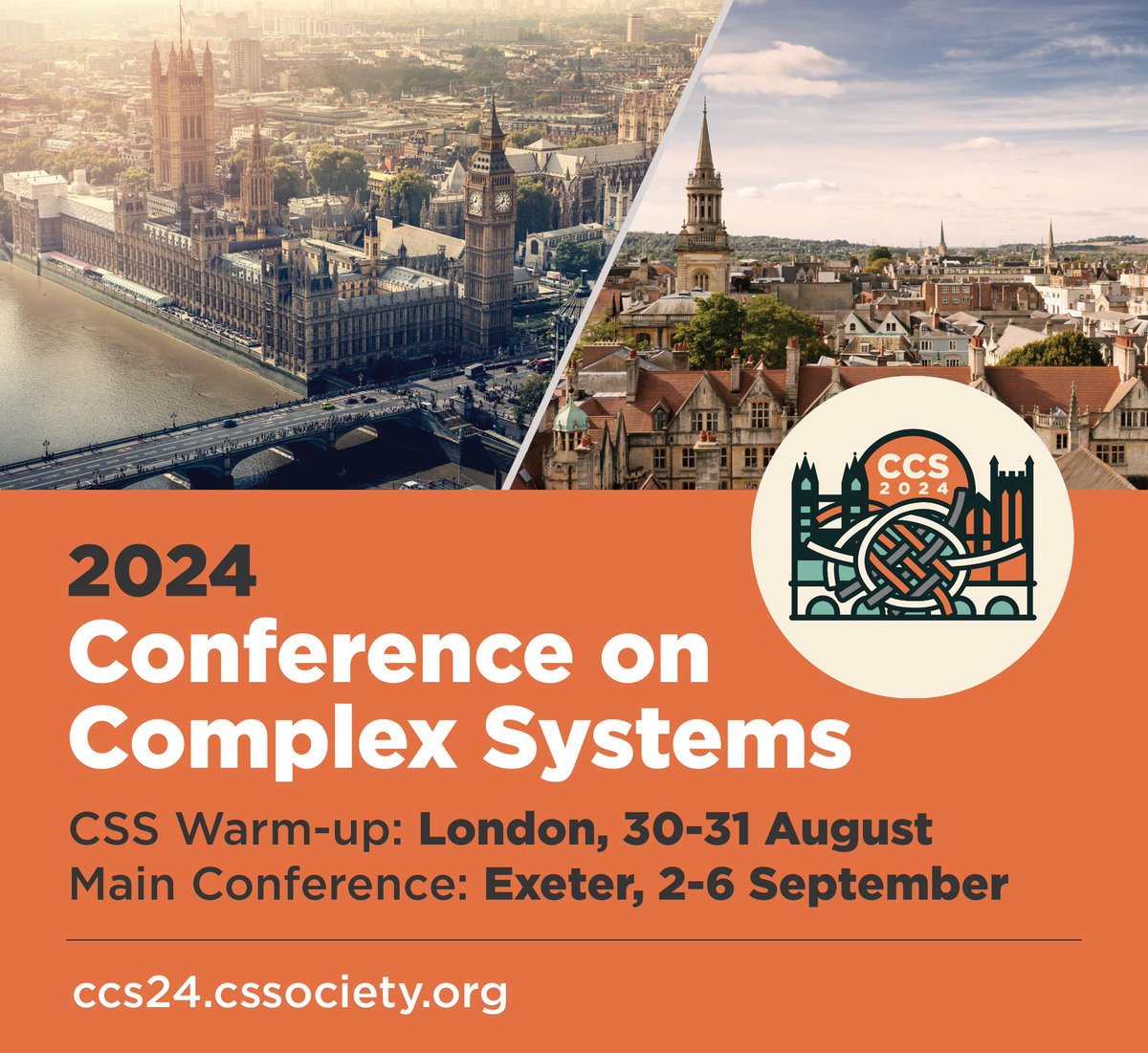 Conference on Complex Systems (@confcompsys) on Twitter photo Our website is up and running! Now you can submit satellite proposals and send in abstracts to the 20th CCS in Exeter! ccs24.cssociety.org
<a href="/UniofExeter/">University of Exeter</a> <a href="/NortheasternLDN/">Northeastern University London</a> Our website is up and running! Now you can submit satellite proposals and send in abstracts to the 20th CCS in Exeter! ccs24.cssociety.org
<a href="/UniofExeter/">University of Exeter</a> <a href="/NortheasternLDN/">Northeastern University London</a>
