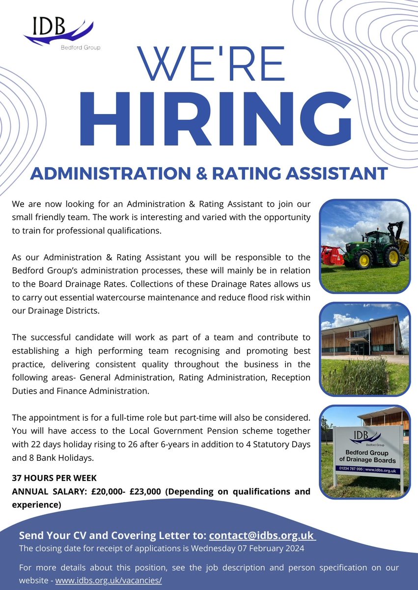 JOIN OUR TEAM. We are #recruiting an Administration & Rating Assistant to join the Bedford Group. Interested? Download a full Job Description at idbs.org.uk/vacancies/ DEADLINE ON 07/02 #jobs #careeropportunities
