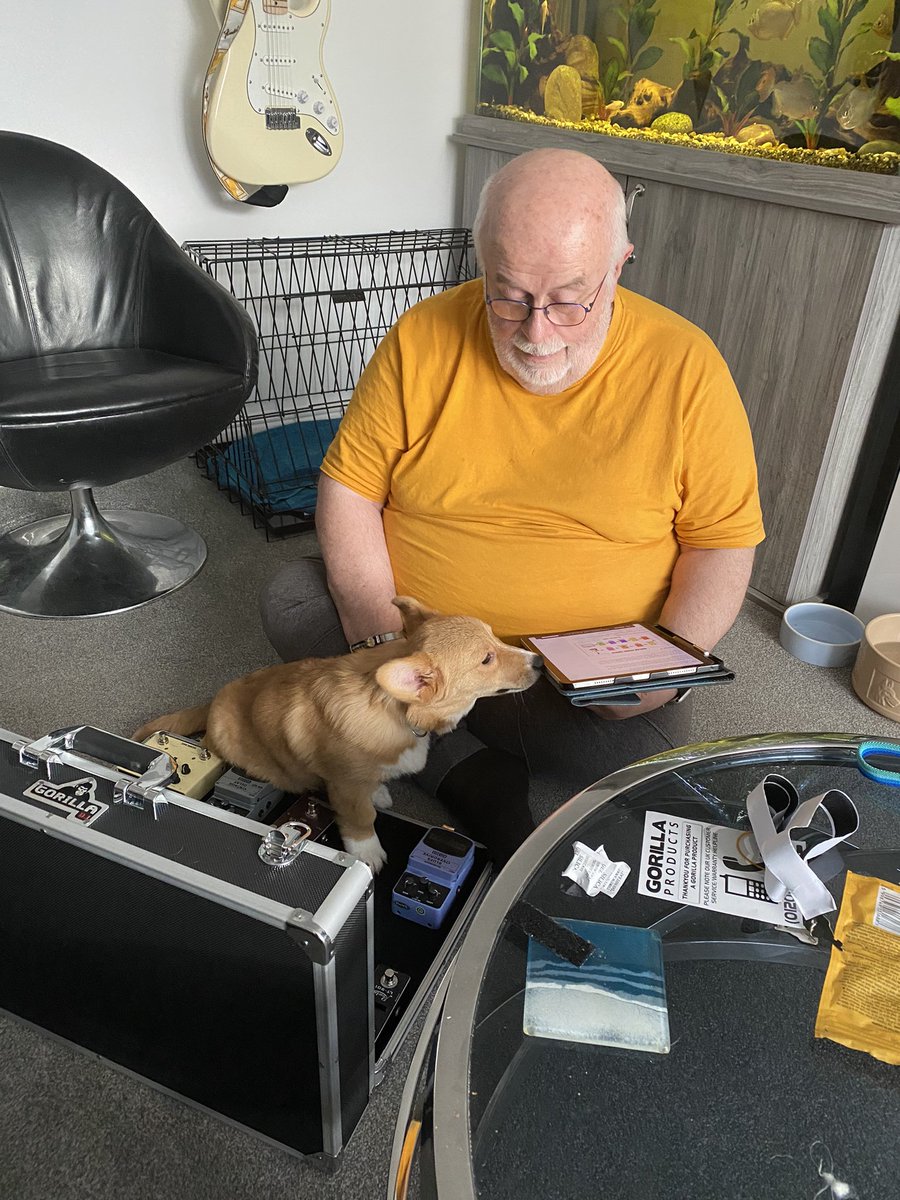 I think that our puppy Lemmy is more of a hindrance to my husband this morning 😂