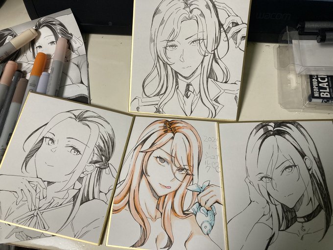 ミニ色紙描いてる!冬コミ新刊おまけ本付き通販用です。4冊しかないので支援者限定通販になると思うけどよろしくどうぞ 