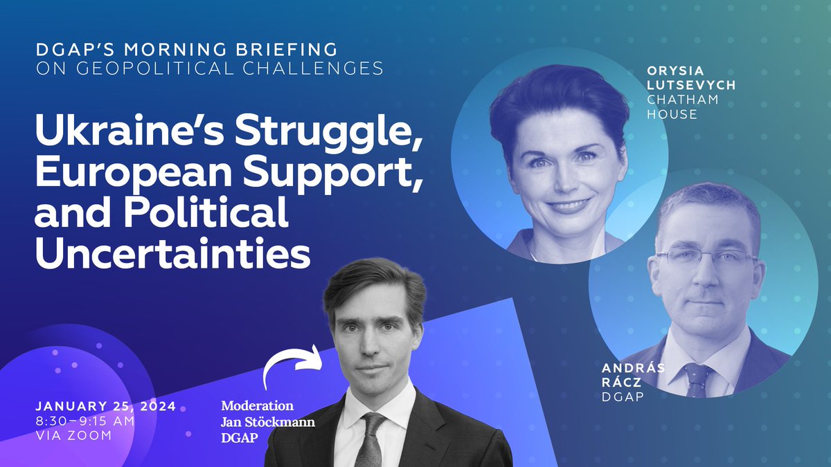 Join us tomorrow for our weekly #MorningBriefing! This time, moderator @StoeckmannJan will welcome András Rácz & @Orysiaua @CHUkraineForum to have a look at #Ukraine – both from a military point of view & in terms of political perspectives. Register now! on.dgap.org/3Oeksw2