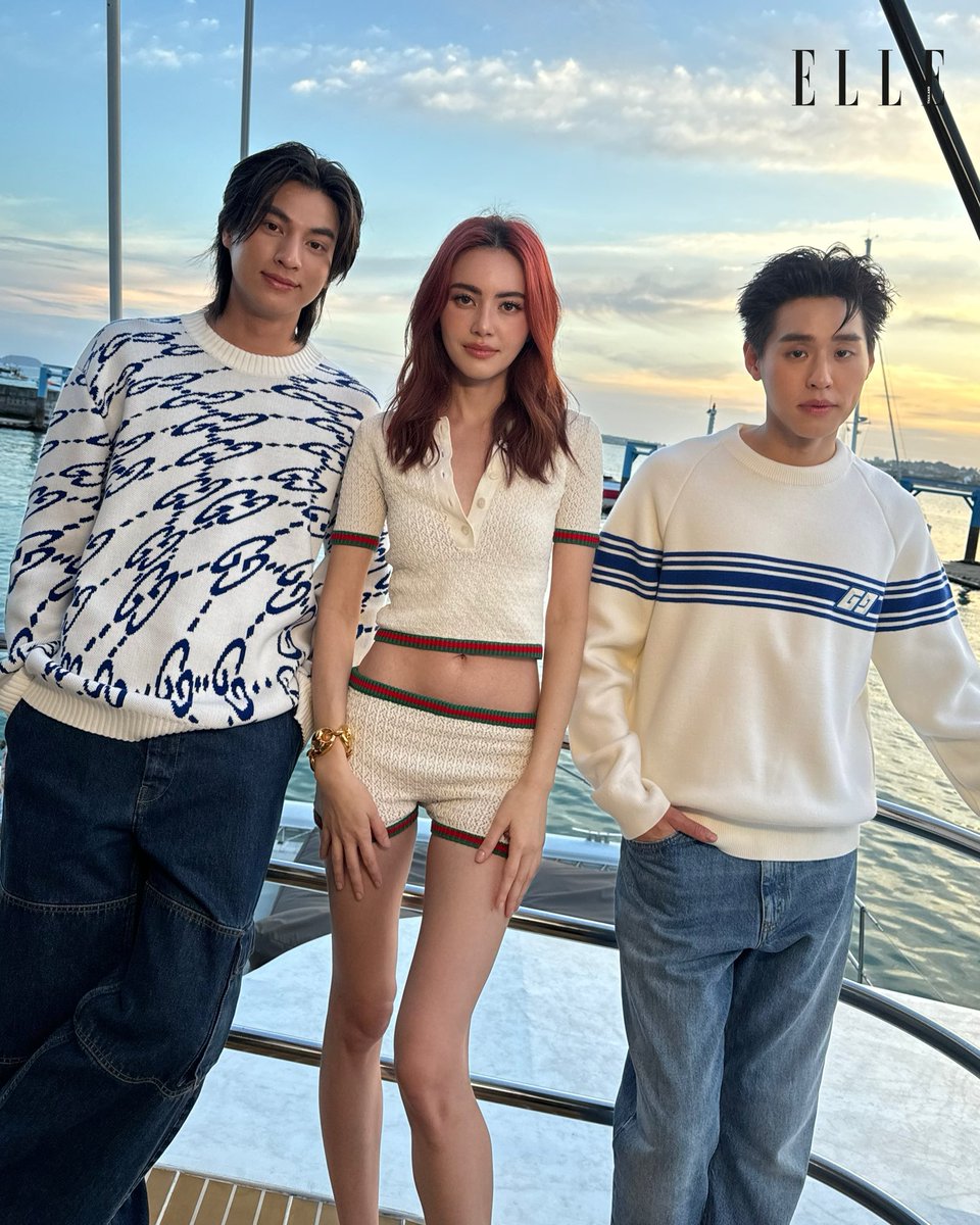 ELLEThailand's tweet photo. ครบทีมอินภูเก็ต! ใหม่ ดาวิกา @DavikaH , กลัฟ คณาวุฒิ @gulfkanawut และ บิวกิ้น พุฒิพงศ์ ในลุคสไตล์สบายๆ ชมพระอาทิตย์ตกจาก @gucci คอลเล็กชั่น Spring/Summer 2024 ก่อนไปร่วมงานเปิดบูติกโฉมใหม่ของ Gucci พรุ่งนี้

#ELLEreports 
#GucciPhuket 
#Davikah #GulfKanawut #bbillkin https://t.co/v6fCEg8ZXQ