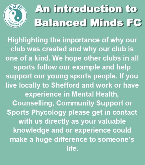 An Introduction to Balanced Minds FC

youtu.be/YLGjVo529C8?si…

⬆️⬆️⬆️⬆️

Please click the link above, this video explains more about our club.

#bmfc #mentalhealth #mentalhealthawareness #youthfootball #youthfootballclub
