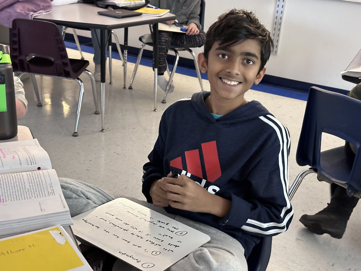 After reading the reflective essay “Is Our Gain Also Our Loss?” Students used white boards to evaluate the most significant passage.