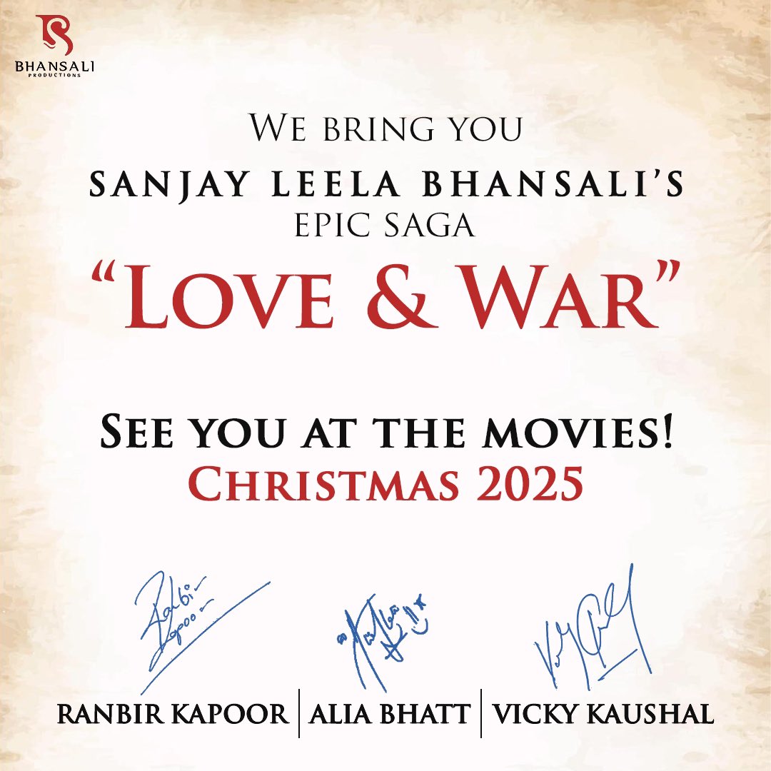 #BigBreaking : Ranbir Kapoor | Alia Bhatt | Vicky Kaushal | Sanjay Leela Bhansali Next Film in Cast Movie Title : Love & War Releasing : #Christmas 2025 #RanbirKapoor #AliaBhatt #SanjayLeelaBhansali #LoveAndWar