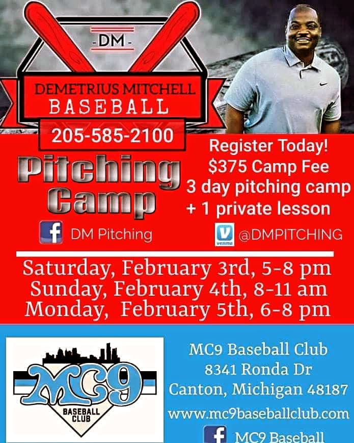 MC9 Baseball would like to welcome Demetrius Mitchell Baseball - Pitching Camp, Feb 3rd - 5th, to our MC9 Baseball Training Facility. 

#MC9Baseball 
#weare9
#MC9

MC9 Baseball...Voted BEST in Canton - 2022 &amp; 2023 🏆