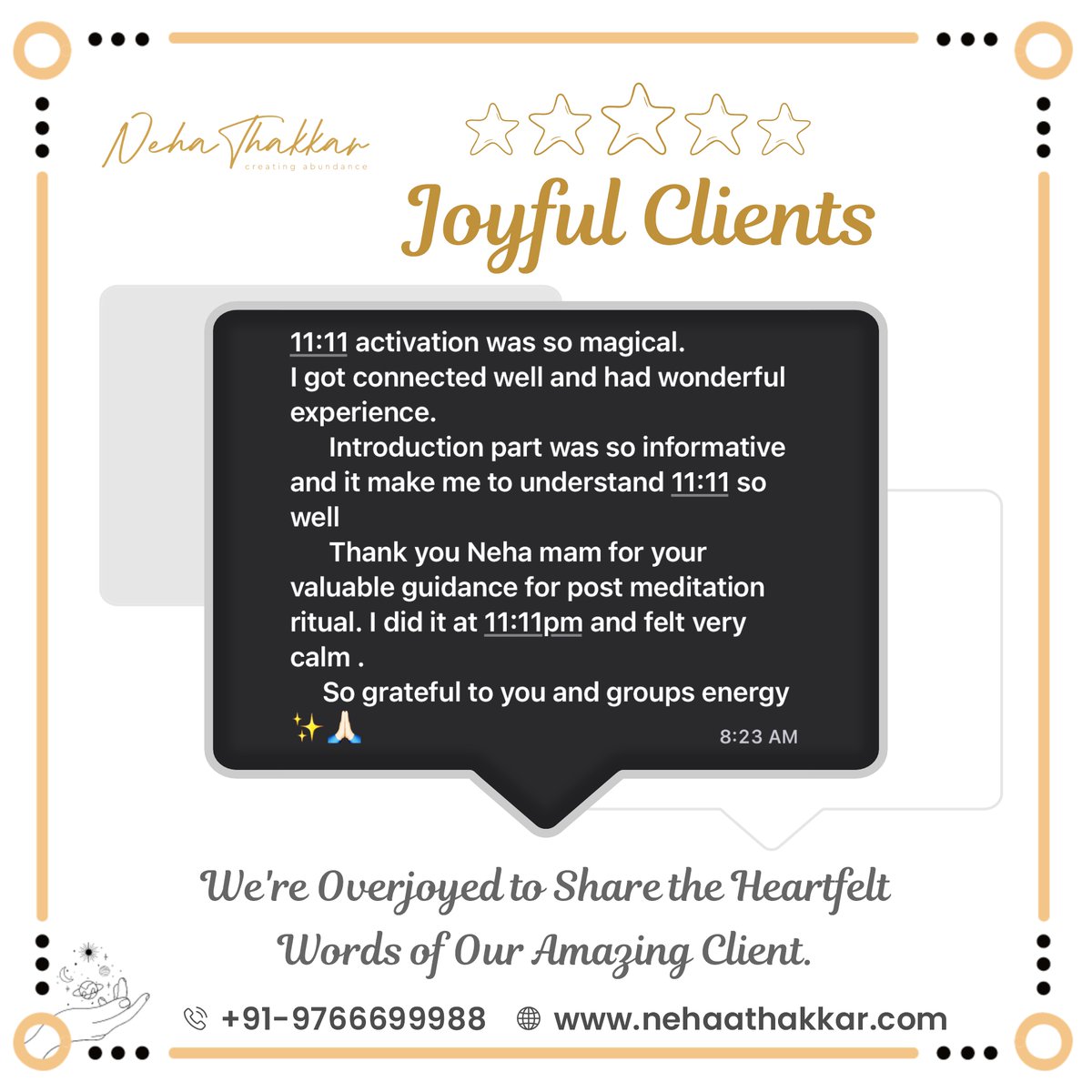 Grateful for the positive feedback from my client, reinforcing the power of enlightenment and growth. Instagram instagram.com/nehathakkar_cr… Facebook facebook.com/nehathakkarcre… #SpiritualGuidance #ClientFeedback #Gratitude