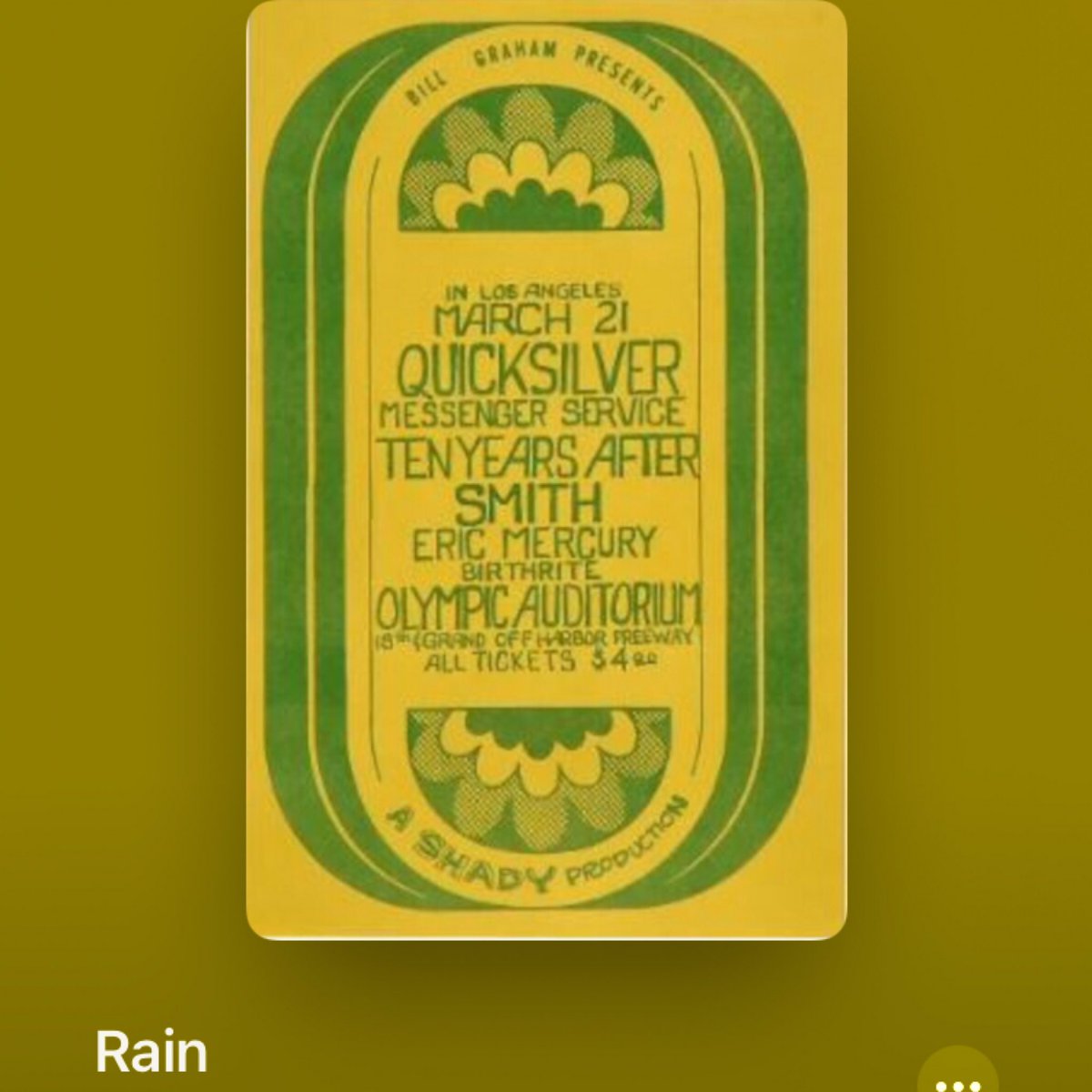 #NowPlaying
🎵 Rain
by 🎵 Quicksilver Messenger Service
from 🎵 Live at Olympic Auditorium, Los Angeles, CA, March 21, 1970
#QMS #bootleg #jamband #70s 
#JohnCipollina #GaryDuncan #GregElmore #DavidFreiberg #NickyHopkins #DinoValenti #OlympicAuditorium #1970