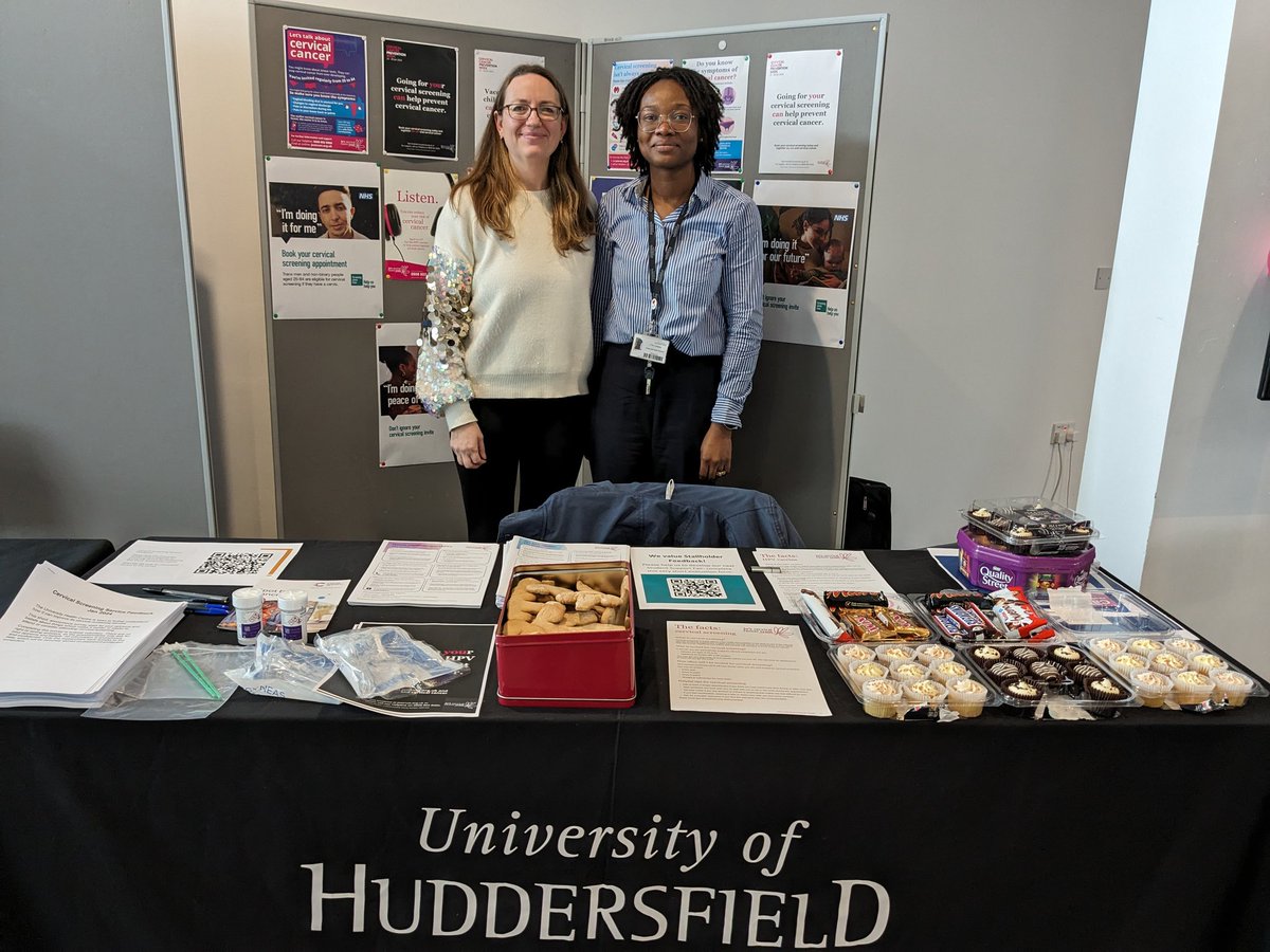 We are here at @HuddersfieldUni Student Central for #CervicalCancerPreventionWeek Two of the GPs from @HuddsUniHealth will join us from 12:15! With @PearlLamptey1