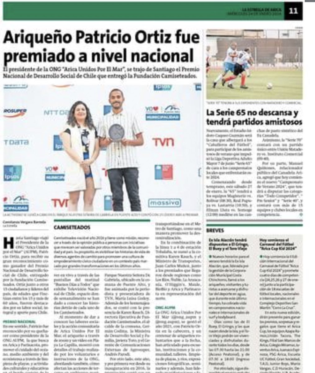 🗞️Ariqueño Patricio Ortiz fue premiado a nivel nacionall

<a href="/AricaNoticias/">Arica Noticias</a>