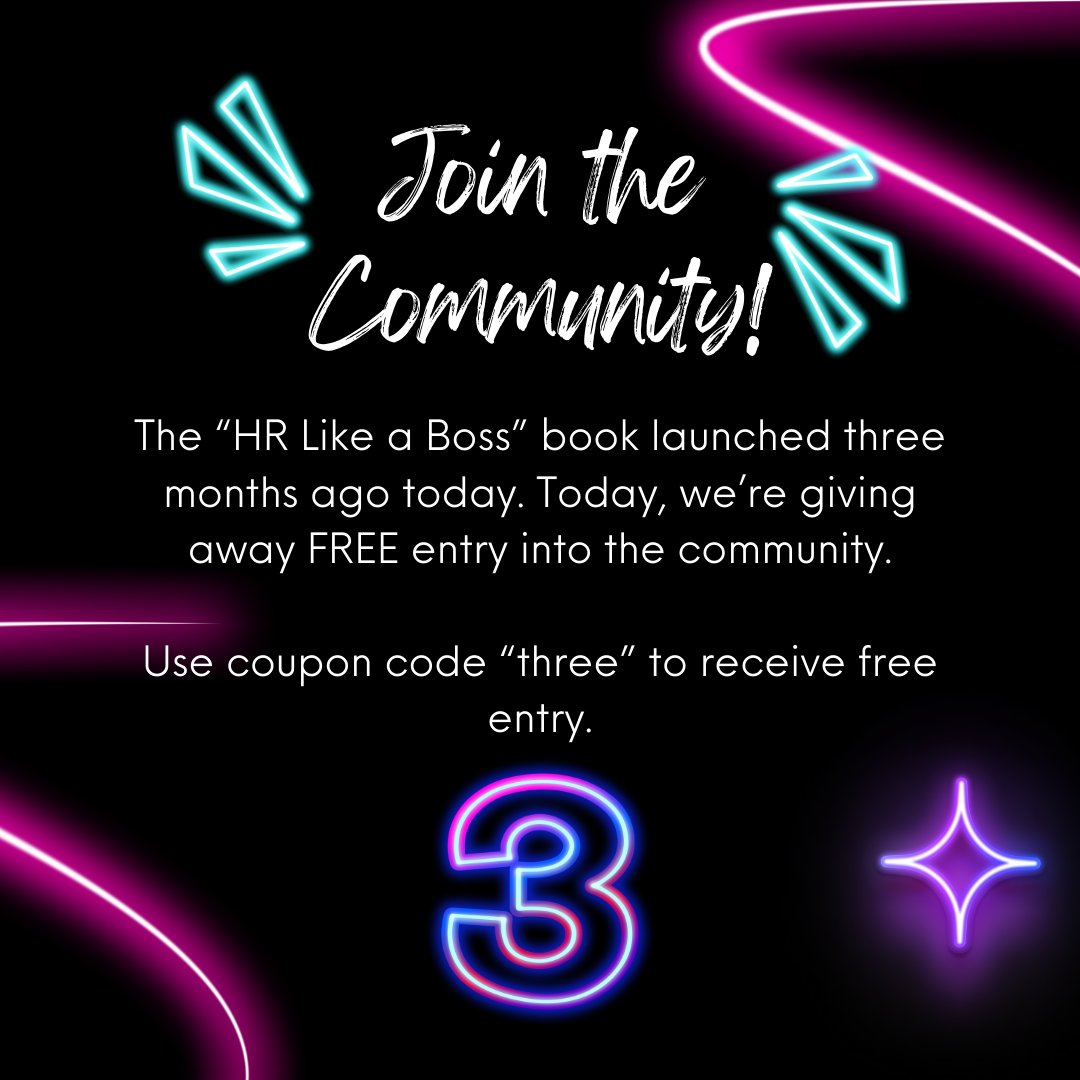 Join the HR Like a Boss community TODAY only for one year of FREE access. 

Repost or comment to have a chance to win $50 cash AND an HR Like a Boss prize pack. Here are the steps to join:

1️⃣ Click: hubs.la/Q02hwJgh0  
2️⃣ Coupon code: three
3️⃣ Complete name and cc info