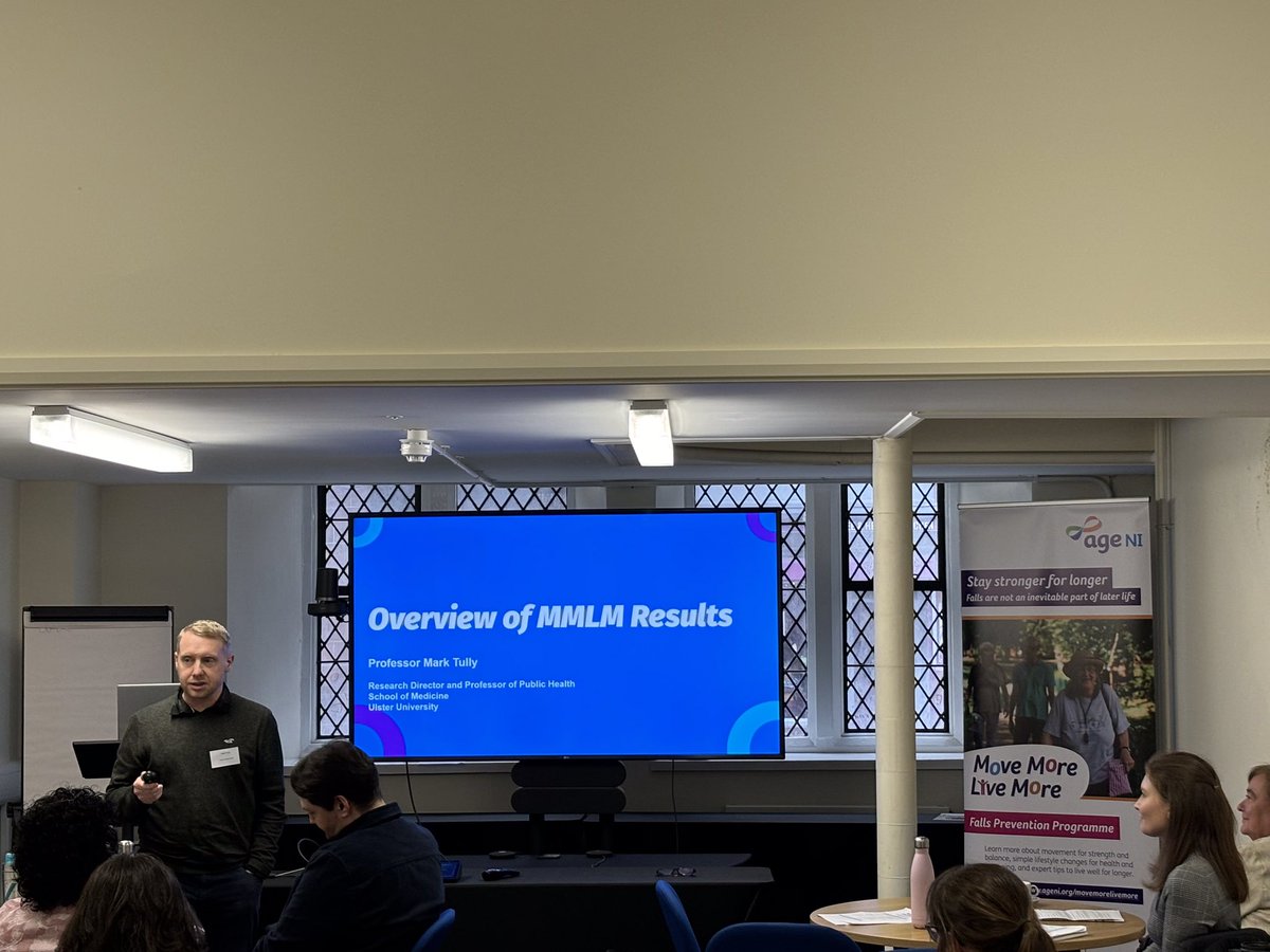 Research Director and Professor of Public Health @MarkATully at @UlsterUniMed presents study results: “It’s more than preventing falls, it about improving quality of life. We saw overall positive results across those indicators, along with good news in falls efficacy.” #MMLM24