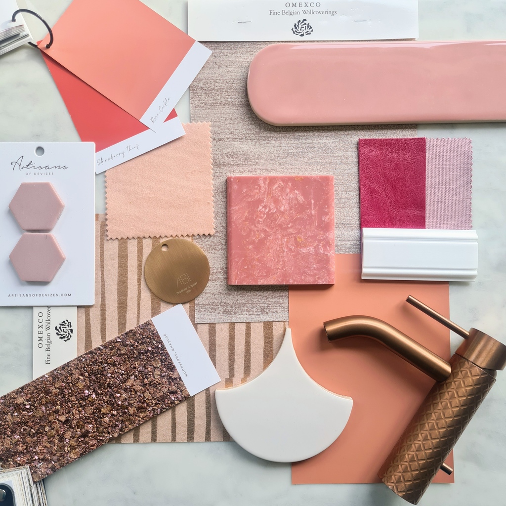 Feeling pretty in pink with this dreamy interior design moodboard! From blush velvet fabrics to rose gold hardware, and of course an enticing pink marble, this is the perfect inspiration for creating a soft and feminine space. ⁠
Who needs a splash of pink in their home? 🌸💖✨⁠