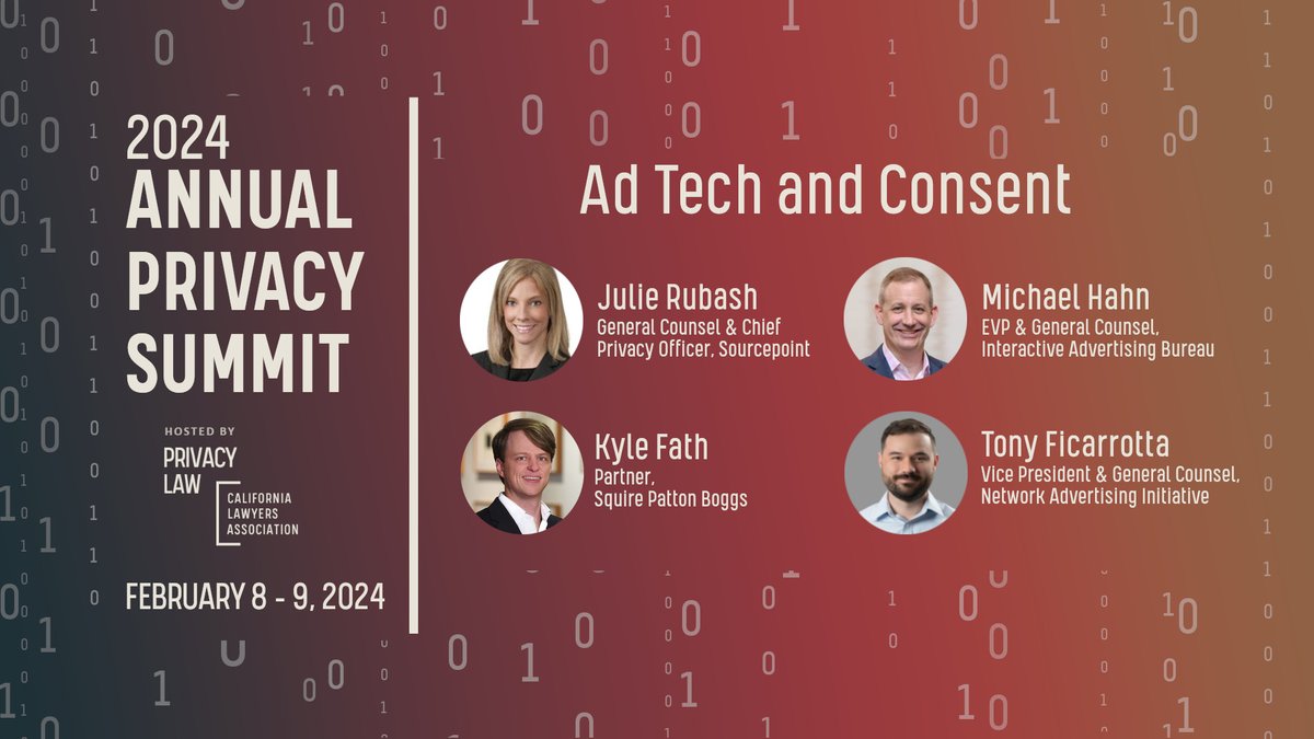 Top legal minds Michael Han @ IAB &amp; Tony Ficarrotta @ NAI talk Ad Tech and Consent with Julie Rubash @Sourcepoint and Kyle Fath @SquirePattonBoggs. 
Register at: calawyers.org/privacy-summit

#CLAAnnualPrivacySummit #AnnualPrivacySummit24 #CLA #privacy #AdTech #Consent
